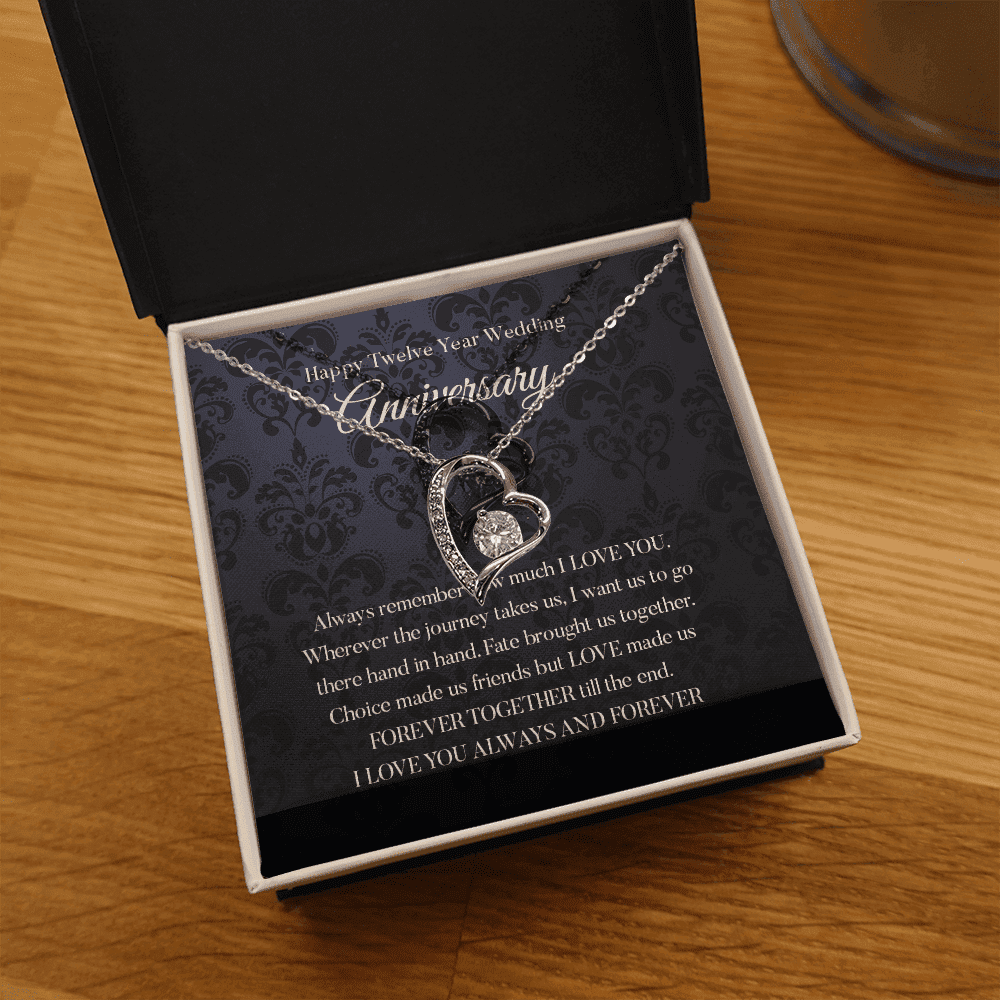 Wife Necklace, Happy 12th Wedding Anniversary Necklace Happy Twelfth Anniversary Forever Love Necklace Gift For Wife