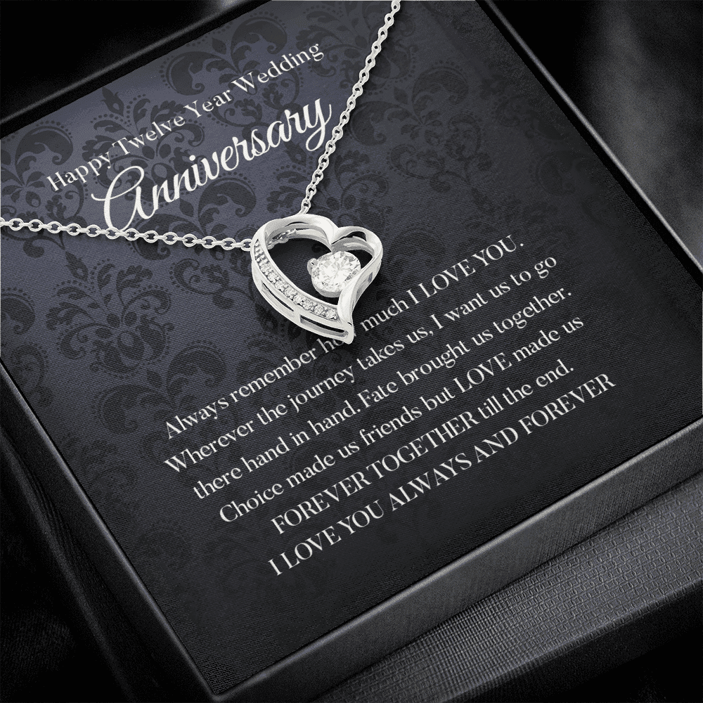 Wife Necklace, Happy 12th Wedding Anniversary Necklace Happy Twelfth Anniversary Forever Love Necklace Gift For Wife