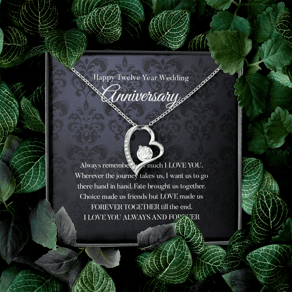 Wife Necklace, Happy 12th Wedding Anniversary Necklace Happy Twelfth Anniversary Forever Love Necklace Gift For Wife