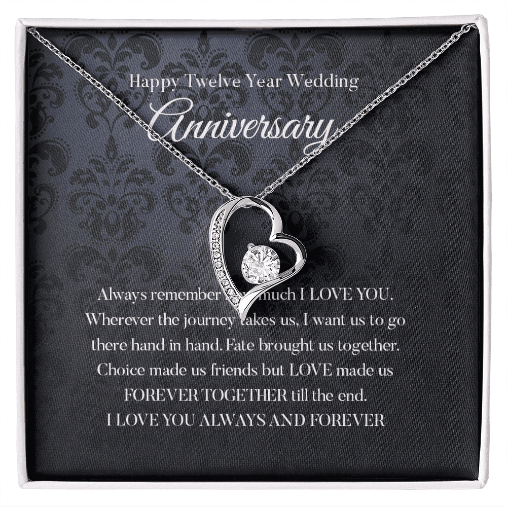 Wife Necklace, Happy 12th Wedding Anniversary Necklace Happy Twelfth Anniversary Forever Love Necklace Gift For Wife