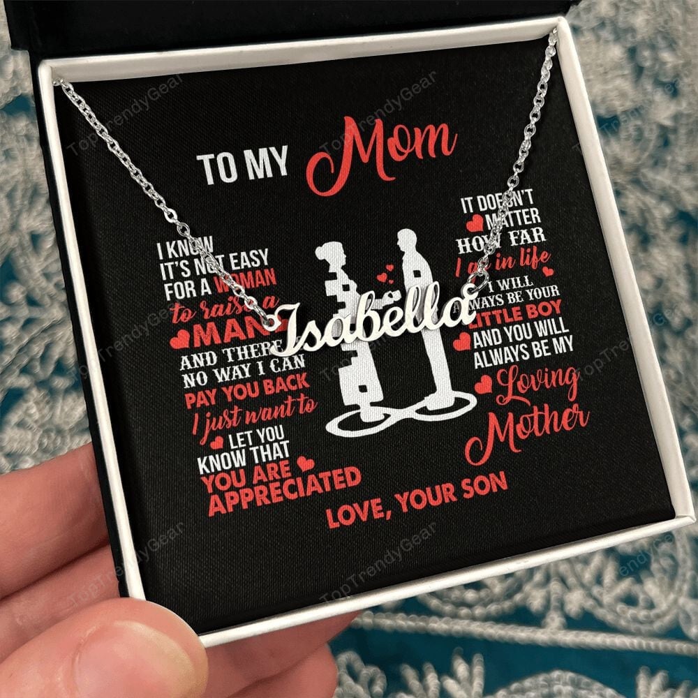 Mom Necklace, To My Mom Little Boy Gift For Mom From Son Personalized Name Necklace