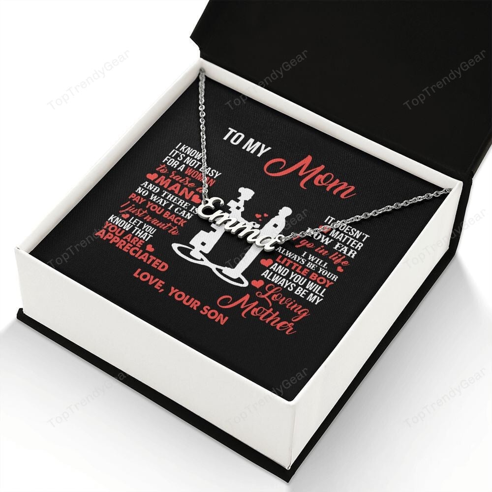 Mom Necklace, To My Mom Little Boy Gift For Mom From Son Personalized Name Necklace
