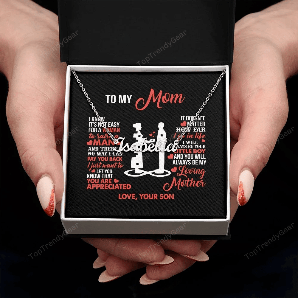 Mom Necklace, To My Mom Little Boy Gift For Mom From Son Personalized Name Necklace