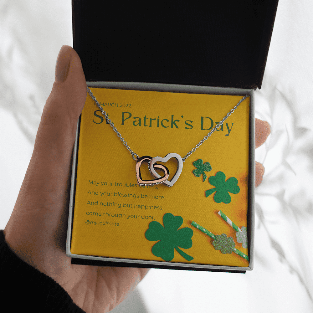 May Your Troubles Be Less Interlocking Heart Necklace Gift For Her St. Patrick's Day 