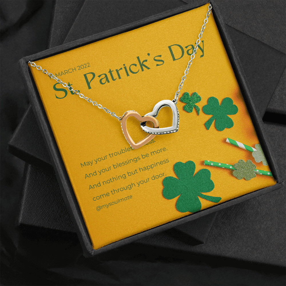 May Your Troubles Be Less Interlocking Heart Necklace Gift For Her St. Patrick's Day 