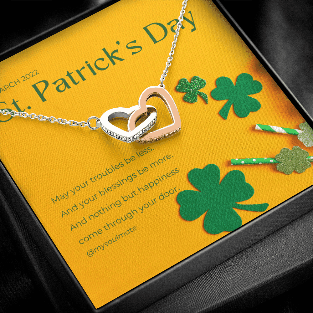 May Your Troubles Be Less Interlocking Heart Necklace Gift For Her St. Patrick's Day 