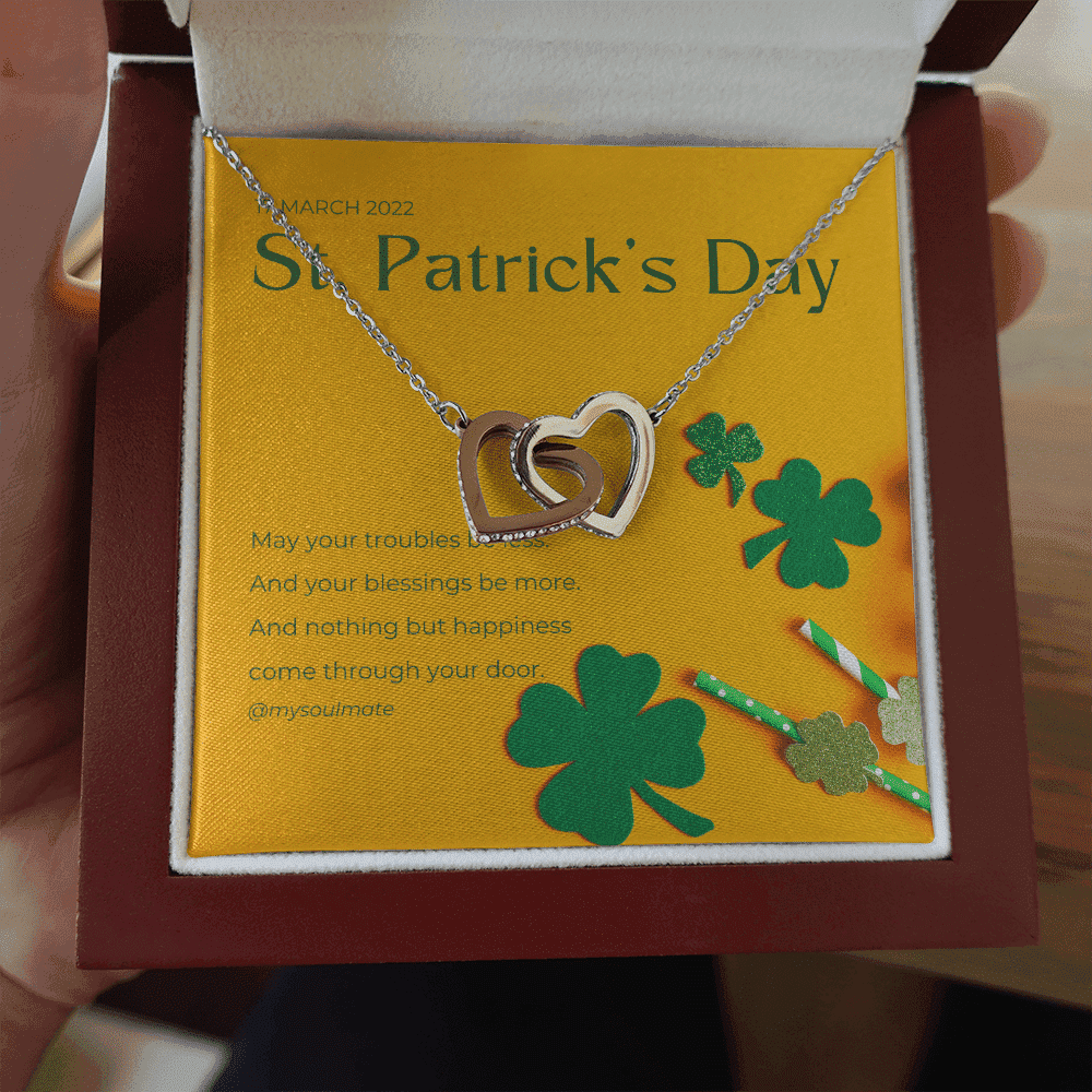May Your Troubles Be Less Interlocking Heart Necklace Gift For Her St. Patrick's Day 