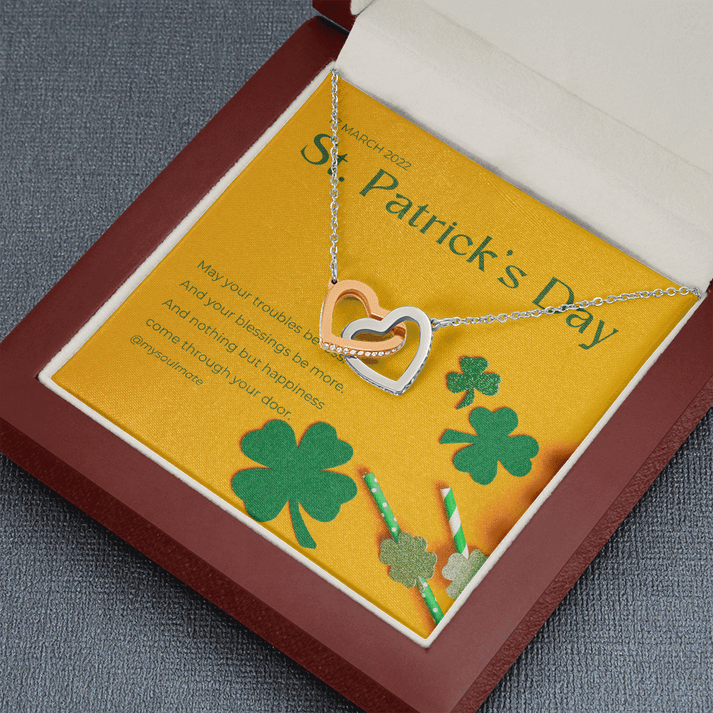 May Your Troubles Be Less Interlocking Heart Necklace Gift For Her St. Patrick's Day 