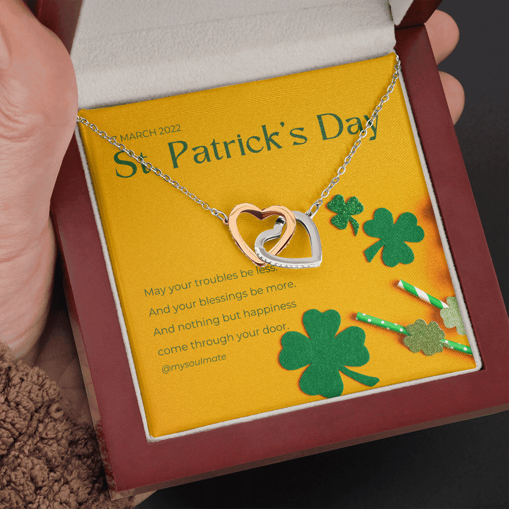 May Your Troubles Be Less Interlocking Heart Necklace Gift For Her St. Patrick's Day 