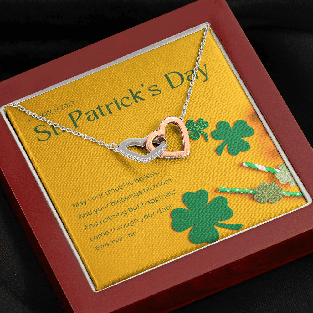 May Your Troubles Be Less Interlocking Heart Necklace Gift For Her St. Patrick's Day 