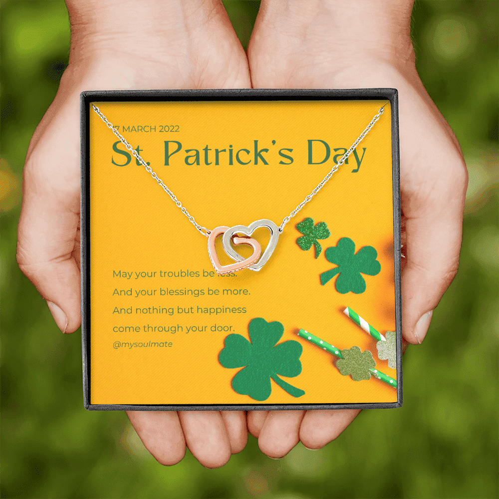 May Your Troubles Be Less Interlocking Heart Necklace Gift For Her St. Patrick's Day 