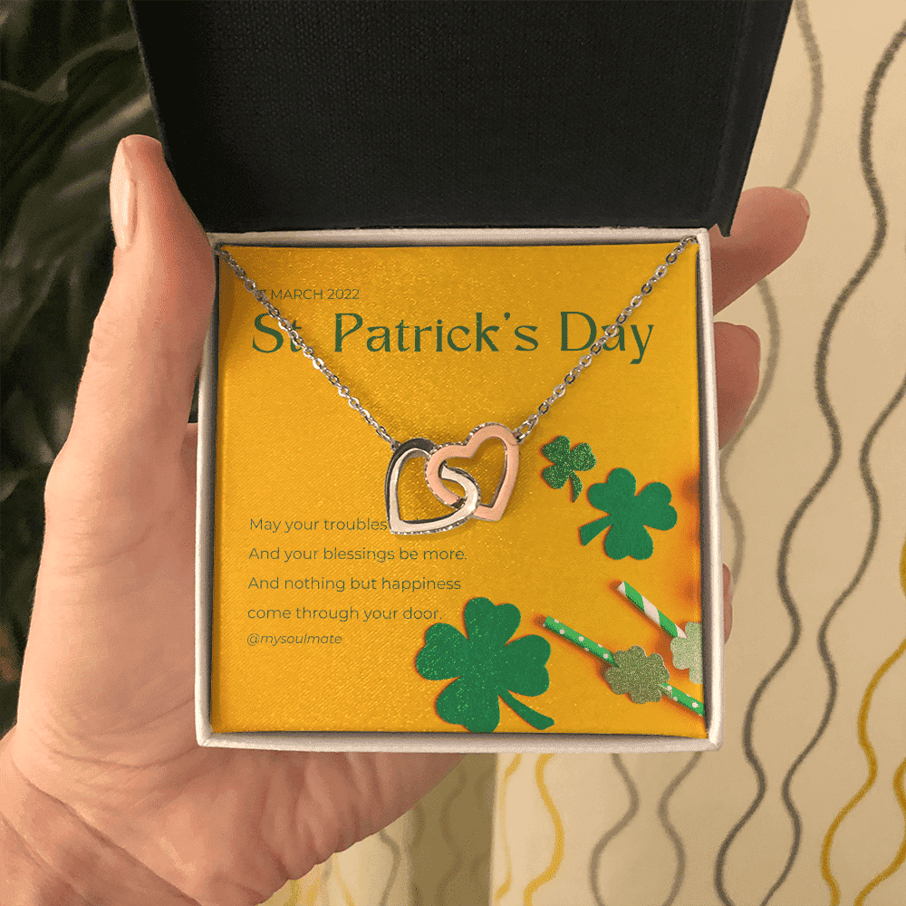 May Your Troubles Be Less Interlocking Heart Necklace Gift For Her St. Patrick's Day 