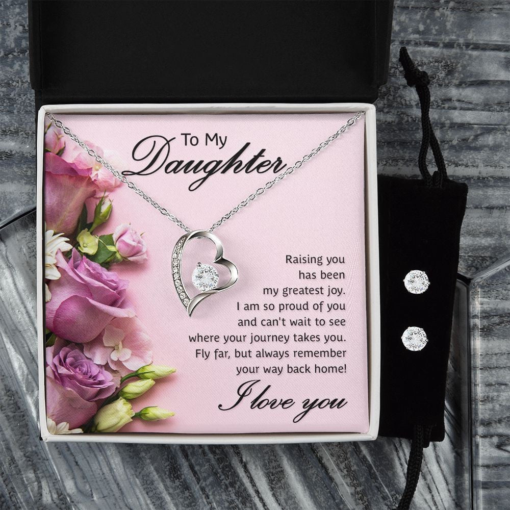 To My Daughter Always Remember Your Way Back Home Forever Love Necklace With Free Cubic Zirconia Earrings Unique Gifts For Daughters