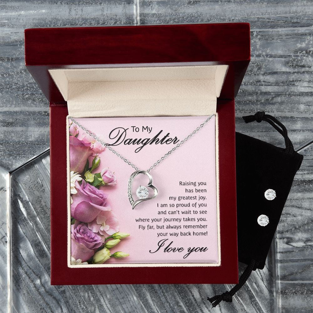 To My Daughter Always Remember Your Way Back Home Forever Love Necklace With Free Cubic Zirconia Earrings Unique Gifts For Daughters