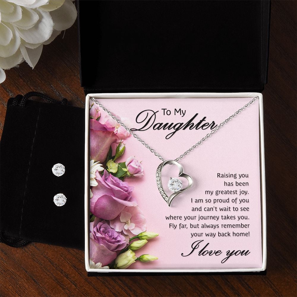 To My Daughter Always Remember Your Way Back Home Forever Love Necklace With Free Cubic Zirconia Earrings Unique Gifts For Daughters