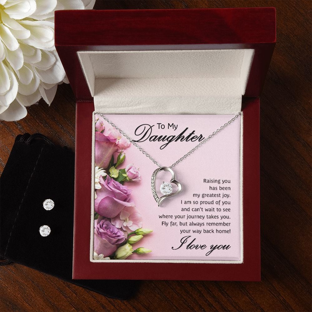 To My Daughter Always Remember Your Way Back Home Forever Love Necklace With Free Cubic Zirconia Earrings Unique Gifts For Daughters