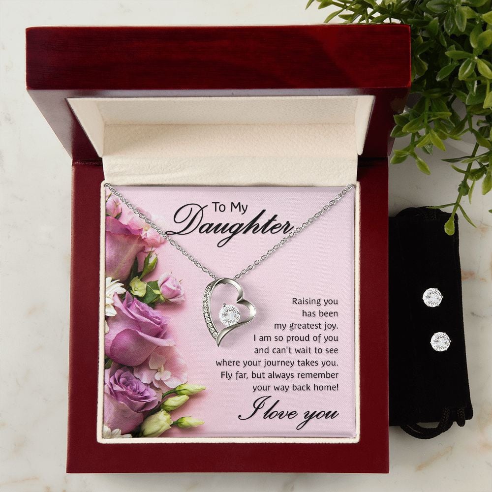 To My Daughter Always Remember Your Way Back Home Forever Love Necklace With Free Cubic Zirconia Earrings Unique Gifts For Daughters