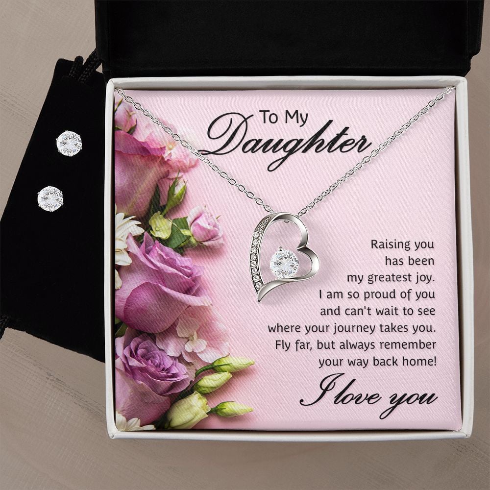 To My Daughter Always Remember Your Way Back Home Forever Love Necklace With Free Cubic Zirconia Earrings Unique Gifts For Daughters