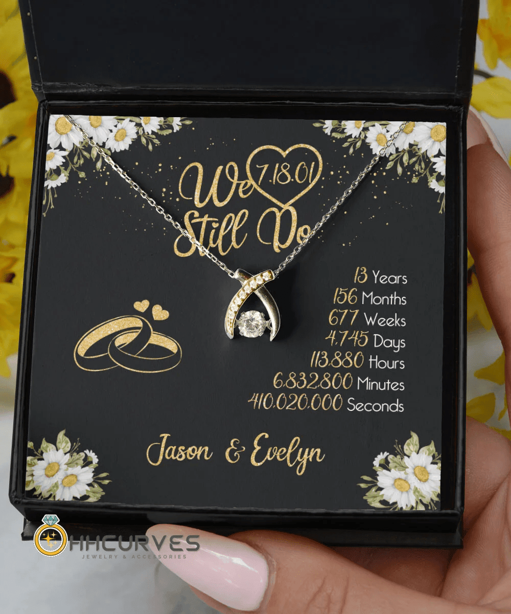 Custom Name And Date Anniversary Gifts Lace Anniversary Gifts For Her We Still Do 13 Year Wedding Anniversary Gift Wishbone Dancing Necklace 