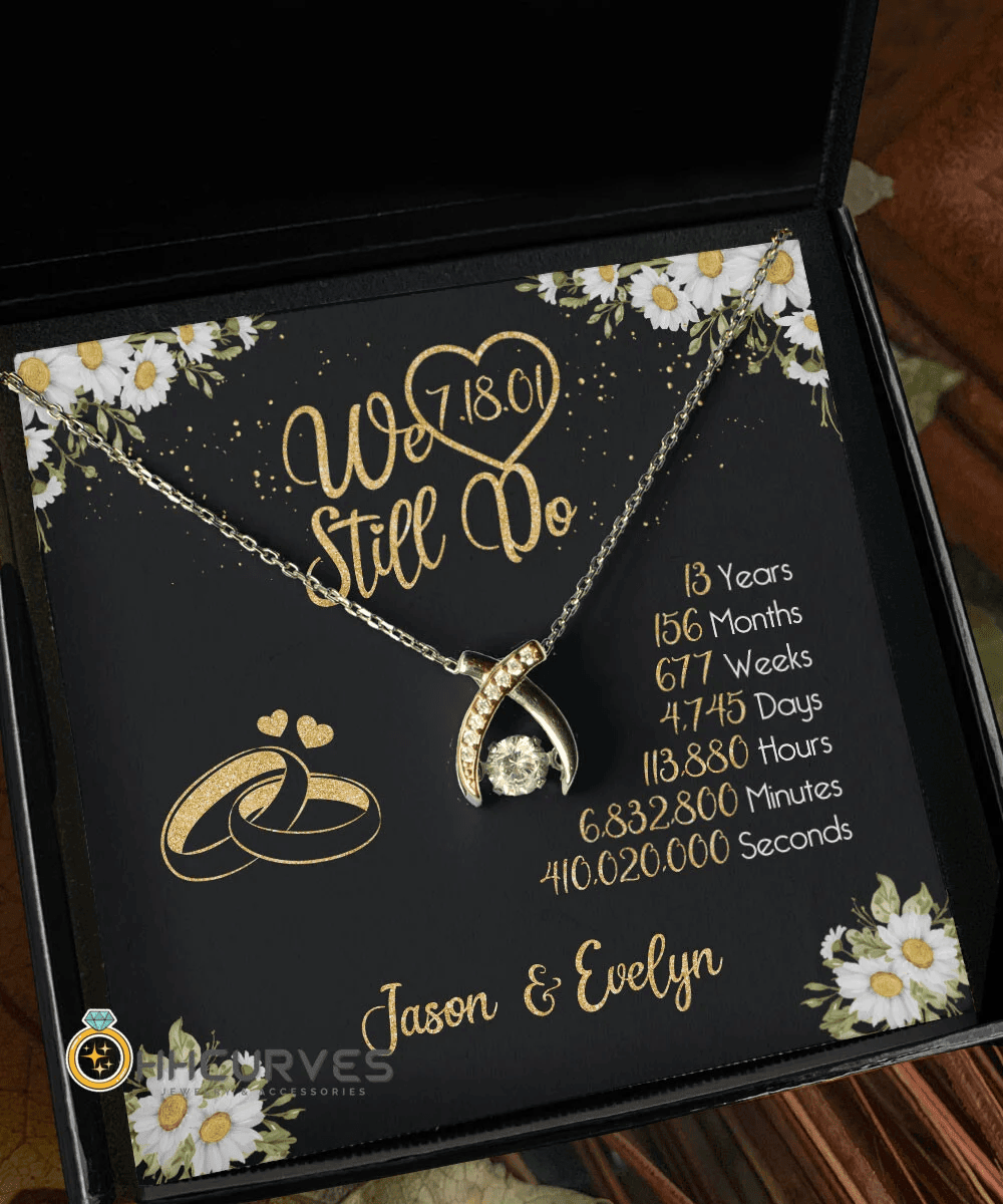 Custom Name And Date Anniversary Gifts Lace Anniversary Gifts For Her We Still Do 13 Year Wedding Anniversary Gift Wishbone Dancing Necklace 