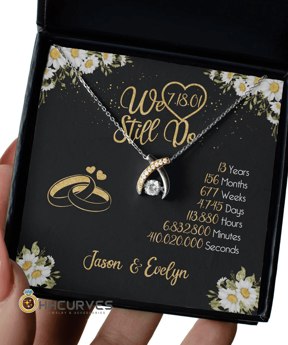 Custom Name And Date Anniversary Gifts Lace Anniversary Gifts For Her We Still Do 13 Year Wedding Anniversary Gift Wishbone Dancing Necklace 