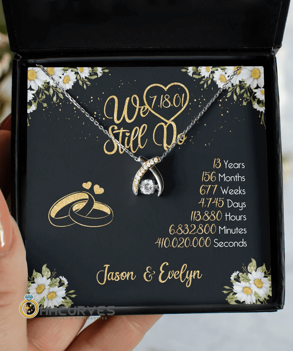 Custom Name And Date Anniversary Gifts Lace Anniversary Gifts For Her We Still Do 13 Year Wedding Anniversary Gift Wishbone Dancing Necklace 