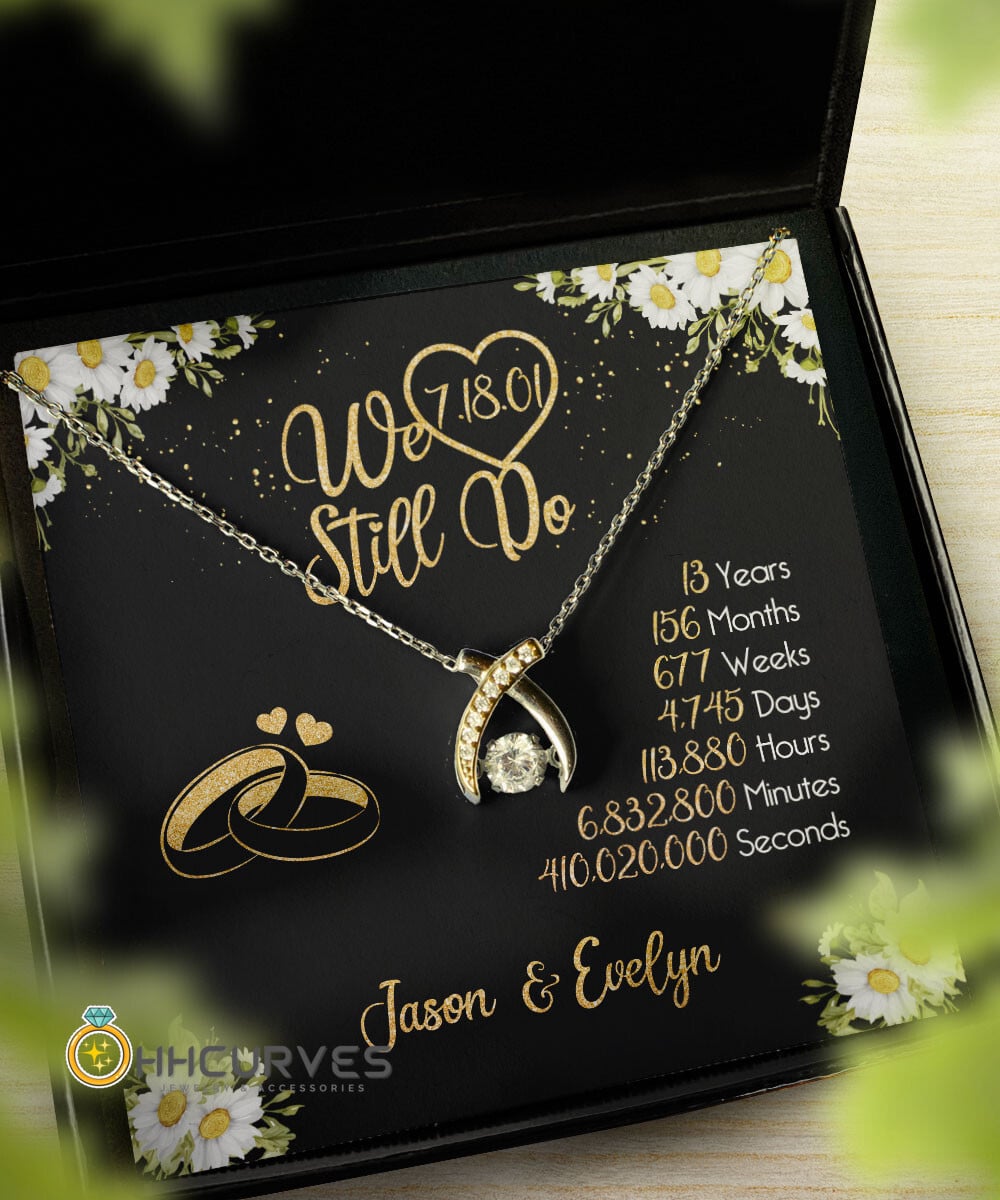 Custom Name And Date Anniversary Gifts Lace Anniversary Gifts For Her We Still Do 13 Year Wedding Anniversary Gift Wishbone Dancing Necklace 