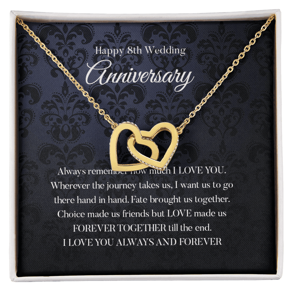 Wife Necklace, Happy 8th Wedding Anniversary Necklace Happy Eighth Anniversary Interlocking Hearts Gold Necklace Gift For Wife 