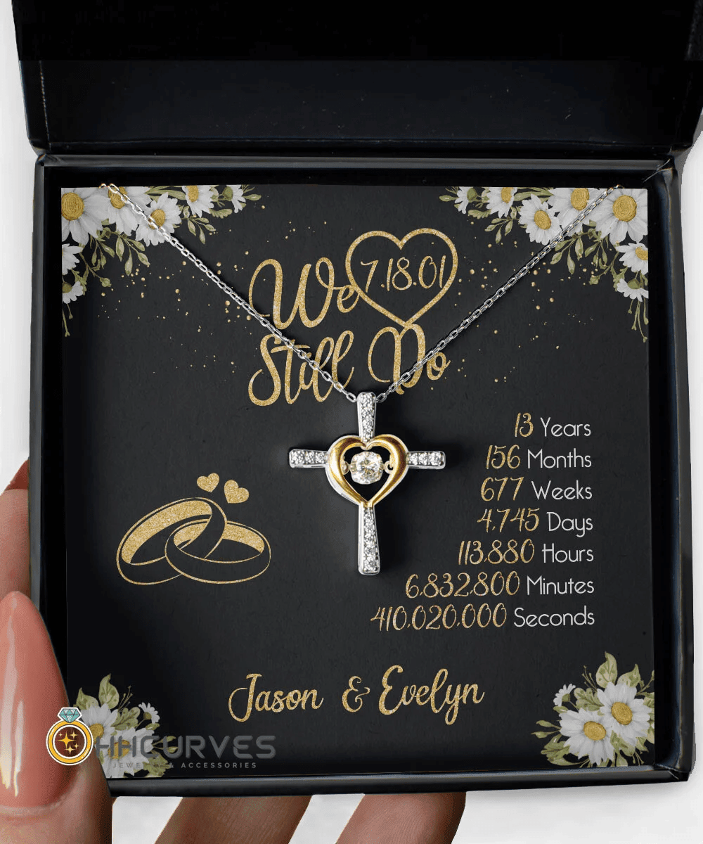 Custom Name And Date Anniversary Gifts Lace Anniversary Gifts For Her We Still Do 13 Year Wedding Anniversary Gift Cross Dancing Necklace 
