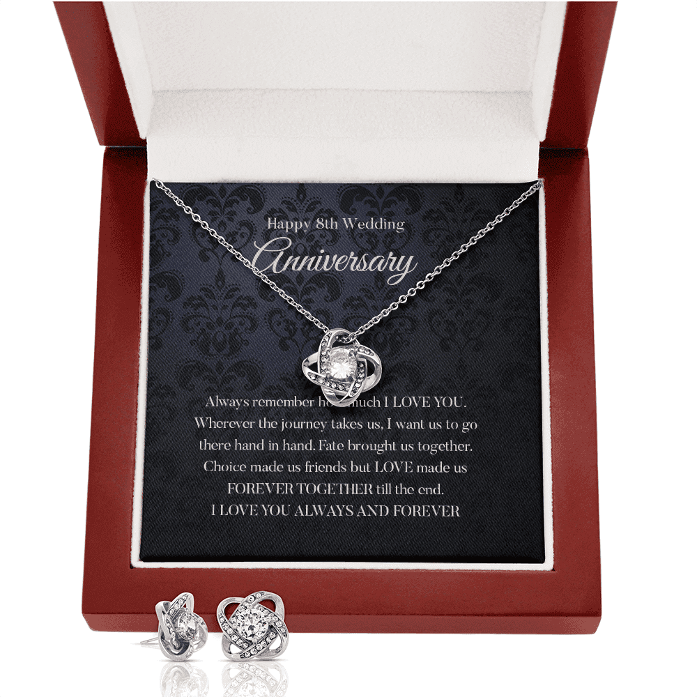 Wife Necklace, Happy 8th Wedding Anniversary Necklace Happy Eighth Anniversary Love Knot With Free Earrings Gift For Wife