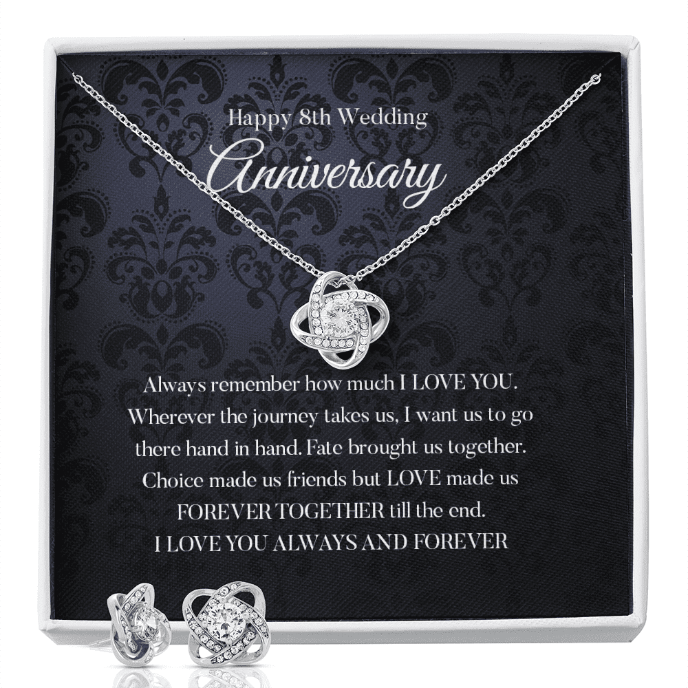 Wife Necklace, Happy 8th Wedding Anniversary Necklace Happy Eighth Anniversary Love Knot With Free Earrings Gift For Wife