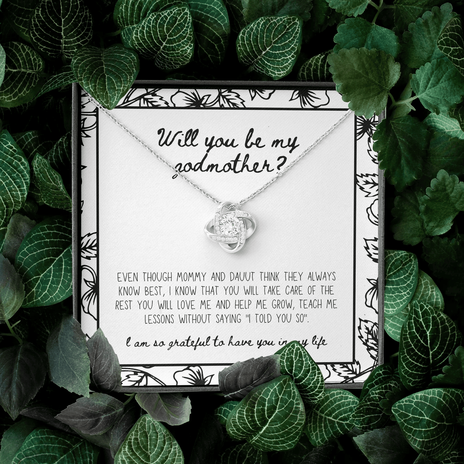 Will You Be My Godmother Gift For Family Love Knot Necklace