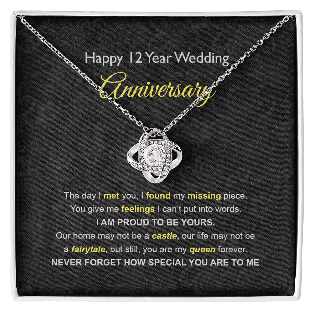 Wife Necklace, 12th Wedding Anniversary Necklace Gift Ideas For Wife Love Knot Necklace