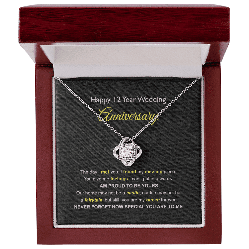 Wife Necklace, 12th Wedding Anniversary Necklace Gift Ideas For Wife Love Knot Necklace
