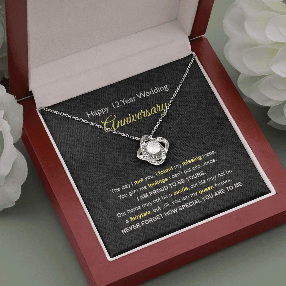 Wife Necklace, 12th Wedding Anniversary Necklace Gift Ideas For Wife Love Knot Necklace