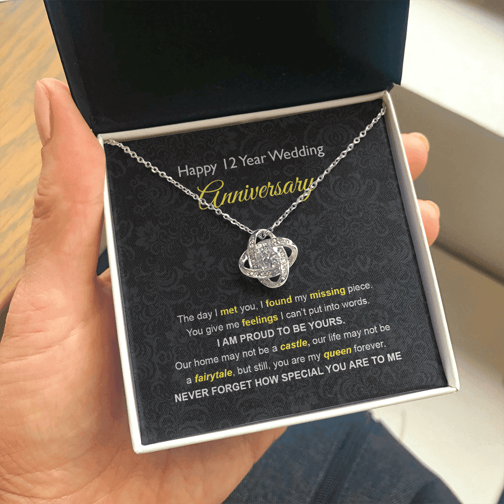 Wife Necklace, 12th Wedding Anniversary Necklace Gift Ideas For Wife Love Knot Necklace