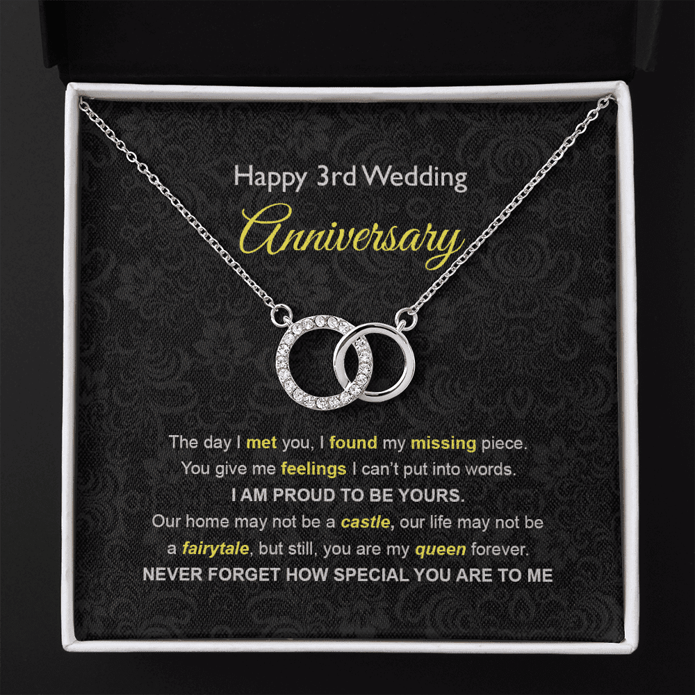 Wife Necklace, 3rd Wedding Anniversary Necklace Happy Third Wedding Anniversary Perfect Pair Necklace Gift Ideas For Wife 