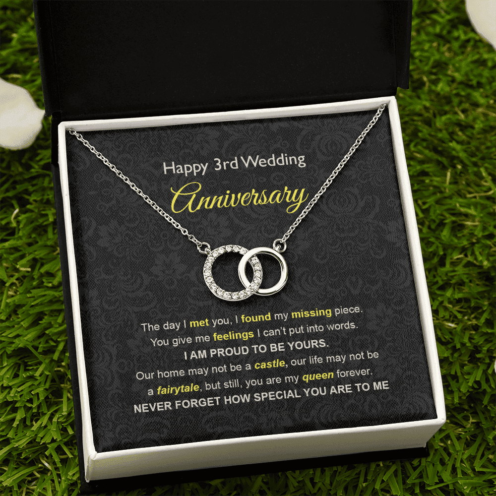 Wife Necklace, 3rd Wedding Anniversary Necklace Happy Third Wedding Anniversary Perfect Pair Necklace Gift Ideas For Wife 