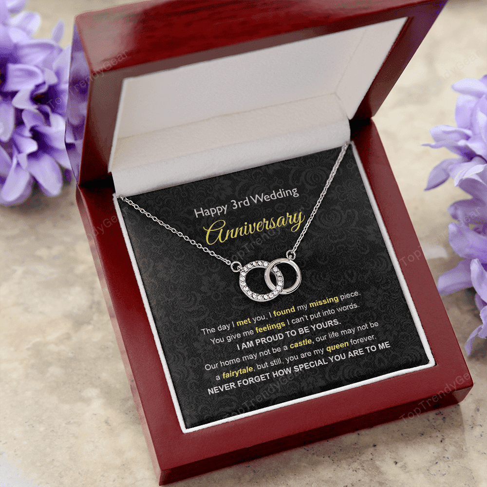 Wife Necklace, 3rd Wedding Anniversary Necklace Happy Third Wedding Anniversary Perfect Pair Necklace Gift Ideas For Wife 