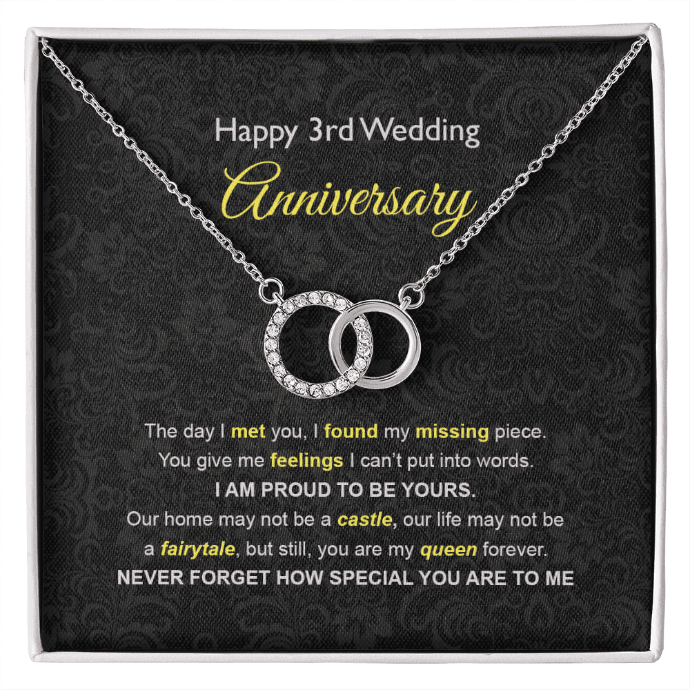 Wife Necklace, 3rd Wedding Anniversary Necklace Happy Third Wedding Anniversary Perfect Pair Necklace Gift Ideas For Wife 