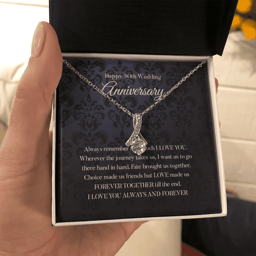 Wife Necklace, Happy 50th Wedding Anniversary Necklace Gift For Wife Alluring Beauty Necklace