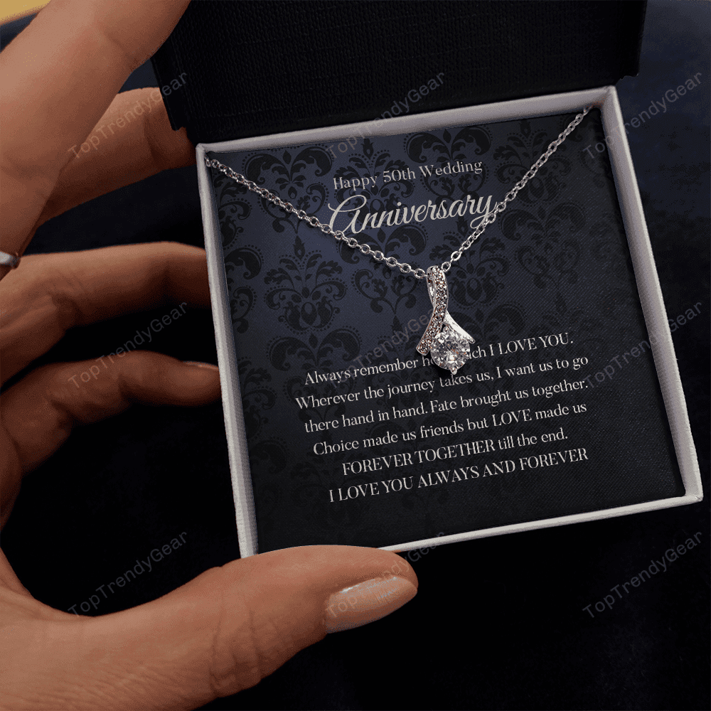 Wife Necklace, Happy 50th Wedding Anniversary Necklace Gift For Wife Alluring Beauty Necklace