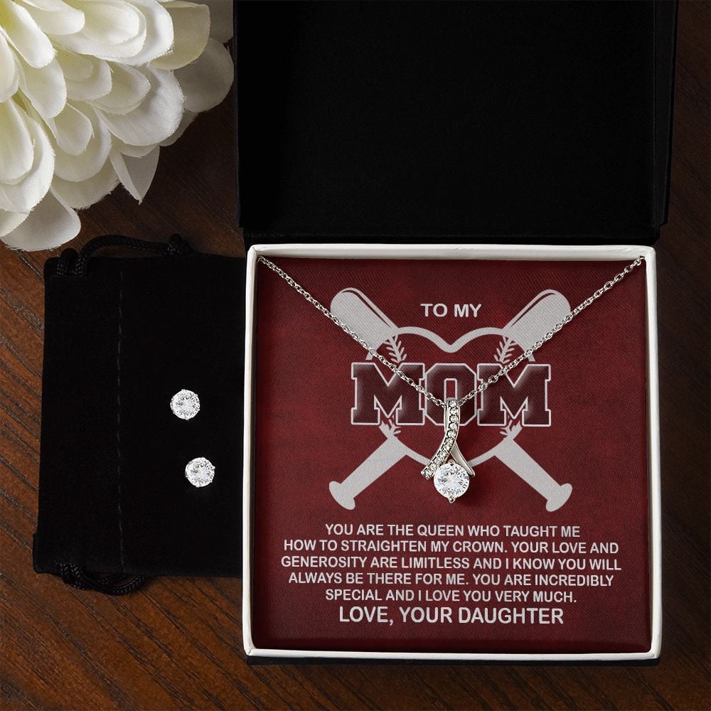 Mother Daughter Necklace, You Are The Queen Who Taught Me How To Straighten My Crown Forever Love Necklace Set Best Gifts For Mom