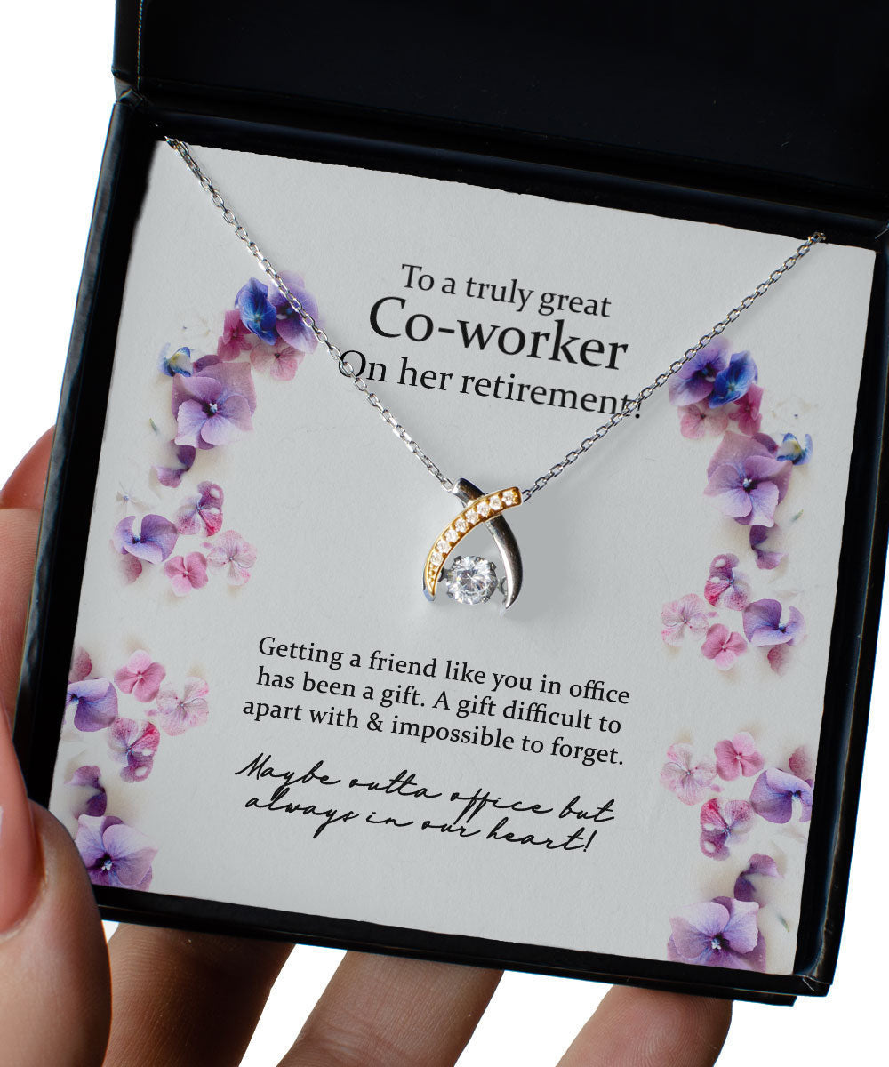 Gift For Co Worker On Her Retirement Blue Flower Wishbone Dancing Necklace