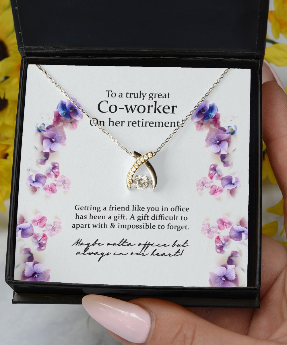 Gift For Co Worker On Her Retirement Blue Flower Wishbone Dancing Necklace