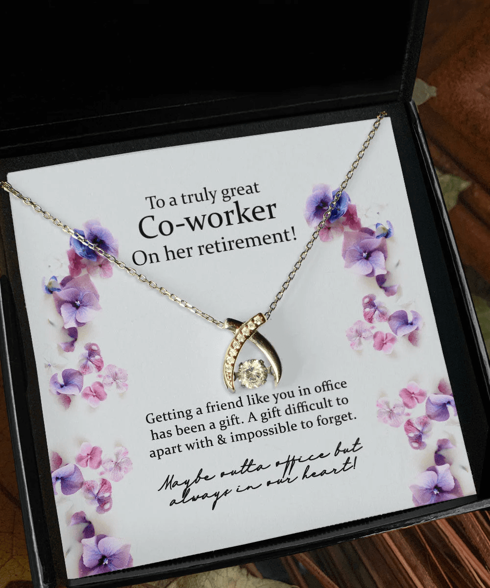 Gift For Co Worker On Her Retirement Blue Flower Wishbone Dancing Necklace