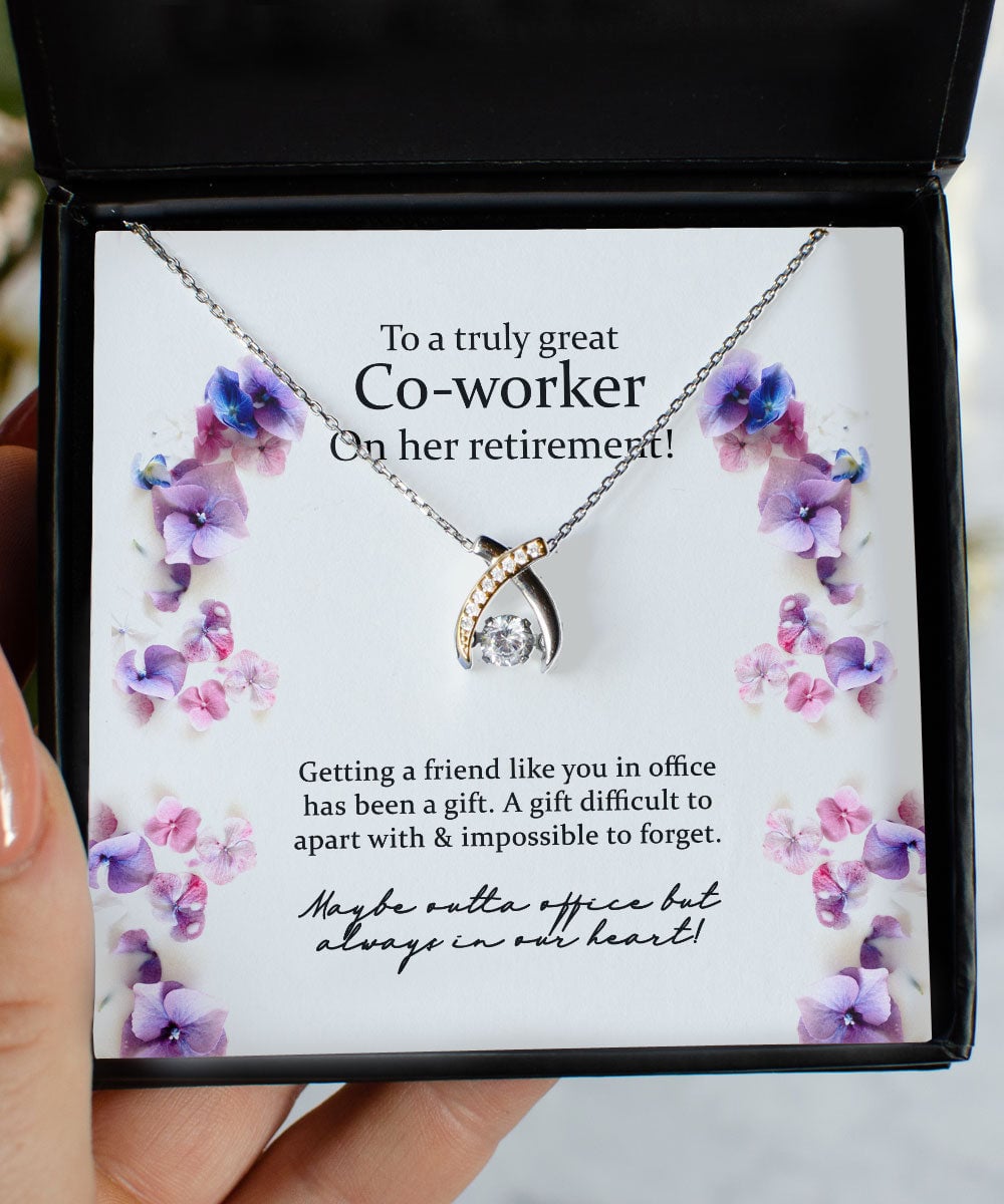 Gift For Co Worker On Her Retirement Blue Flower Wishbone Dancing Necklace