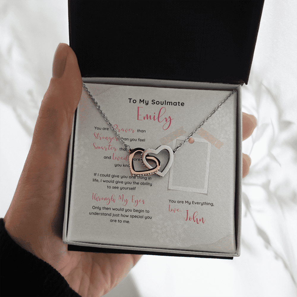 To My Soulmate You Are My Everything Custom Name Interlocking Heart Necklace Gift For Her 