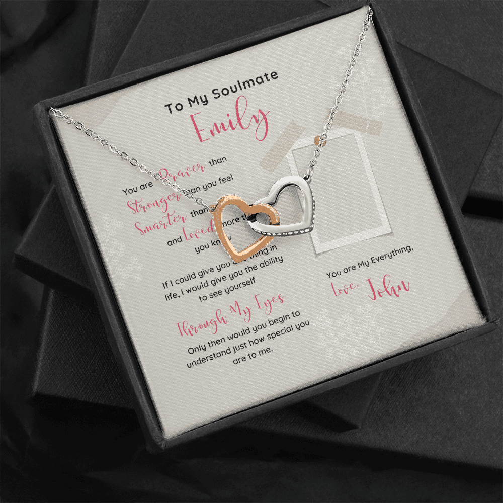 To My Soulmate You Are My Everything Custom Name Interlocking Heart Necklace Gift For Her 