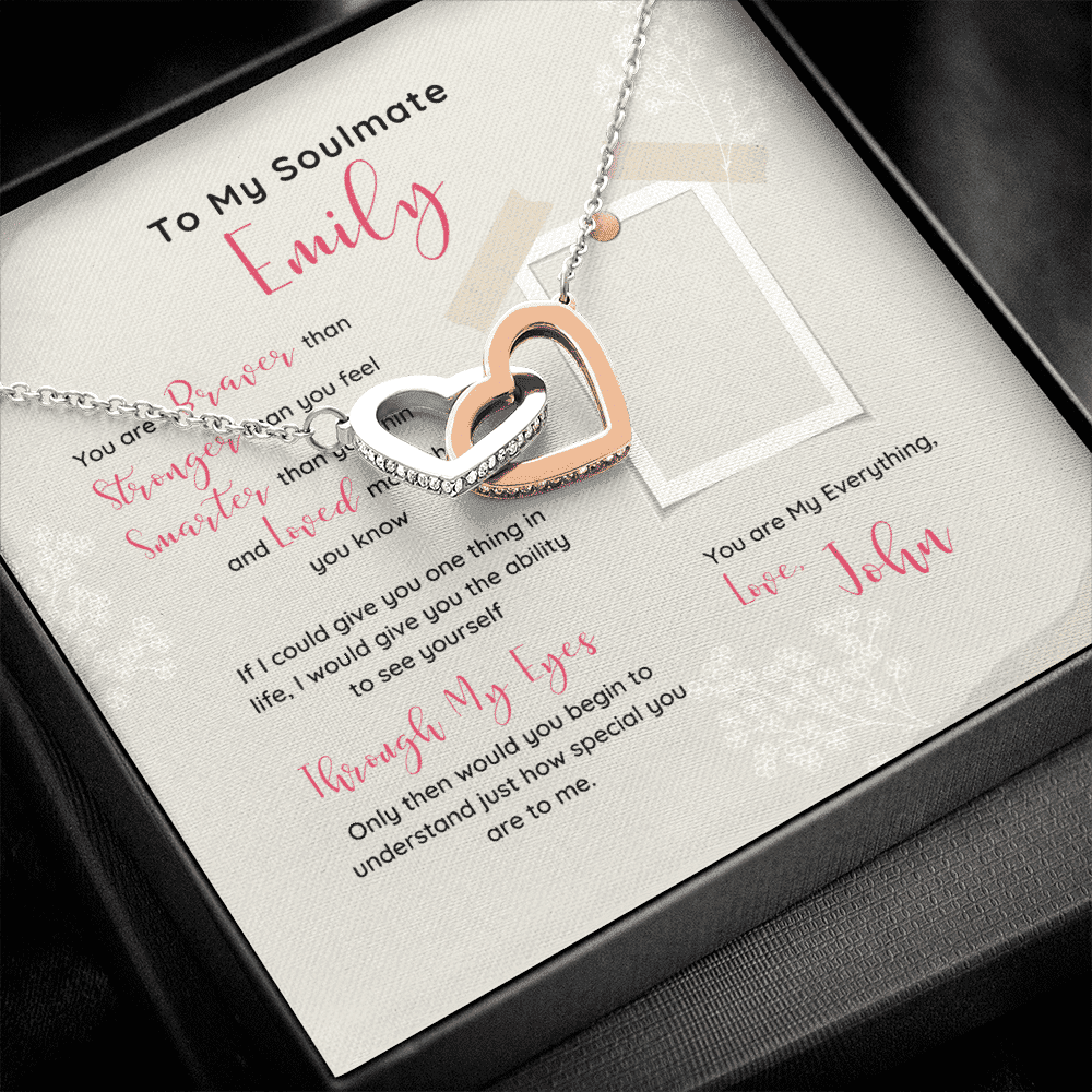 To My Soulmate You Are My Everything Custom Name Interlocking Heart Necklace Gift For Her 
